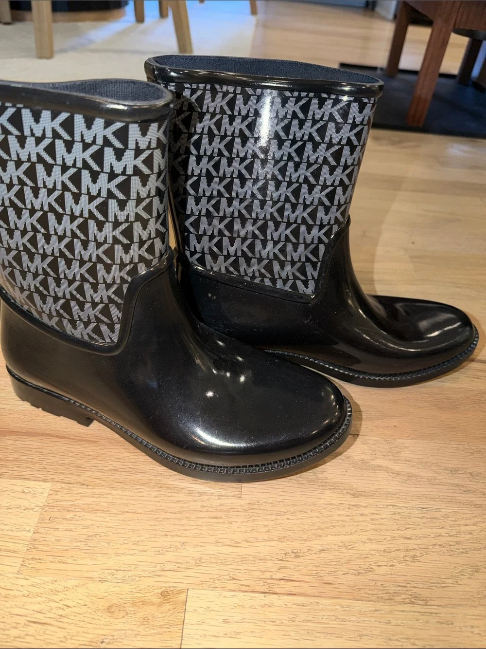 Michael Kors Black and Gray MK Logo Rain Boots
